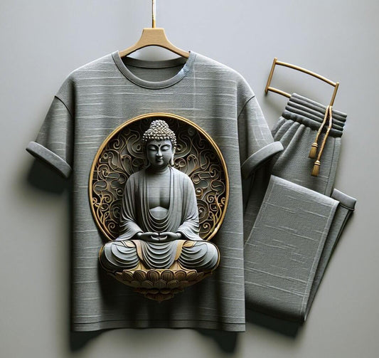 Grey Buddha Golden Design T - Shirt & Track Pant - Acquires