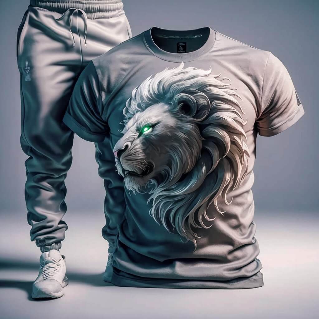 Grey Shade Monochrome Lion T - Shirt & Jogger Set - Acquires