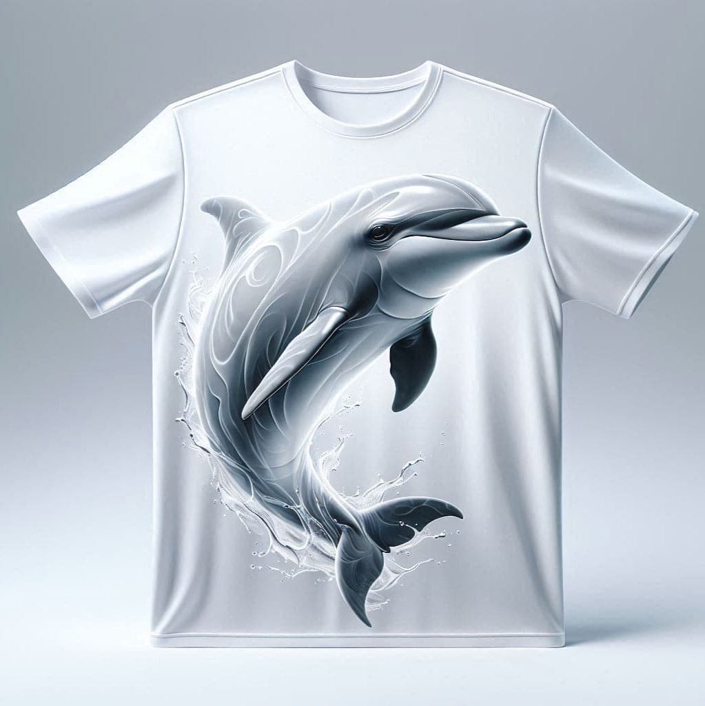 Happy Cute White Dolphin Relaxed Fit Round Neck Short Sleeve Cotton Tee - Acquires