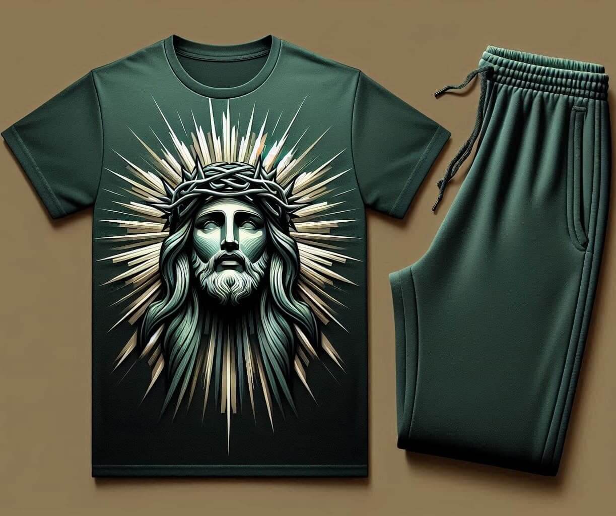 Holy Crown Jesus Green Tracksuit Set with Plain Pant - Acquires