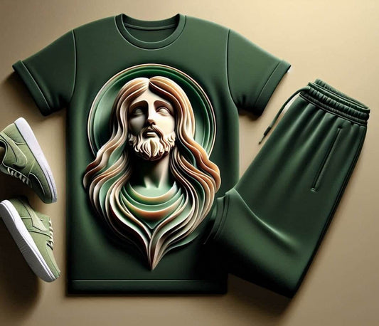 Holy Lord Jesus Divine Green Tracksuit Set with Plain Pant - Acquires