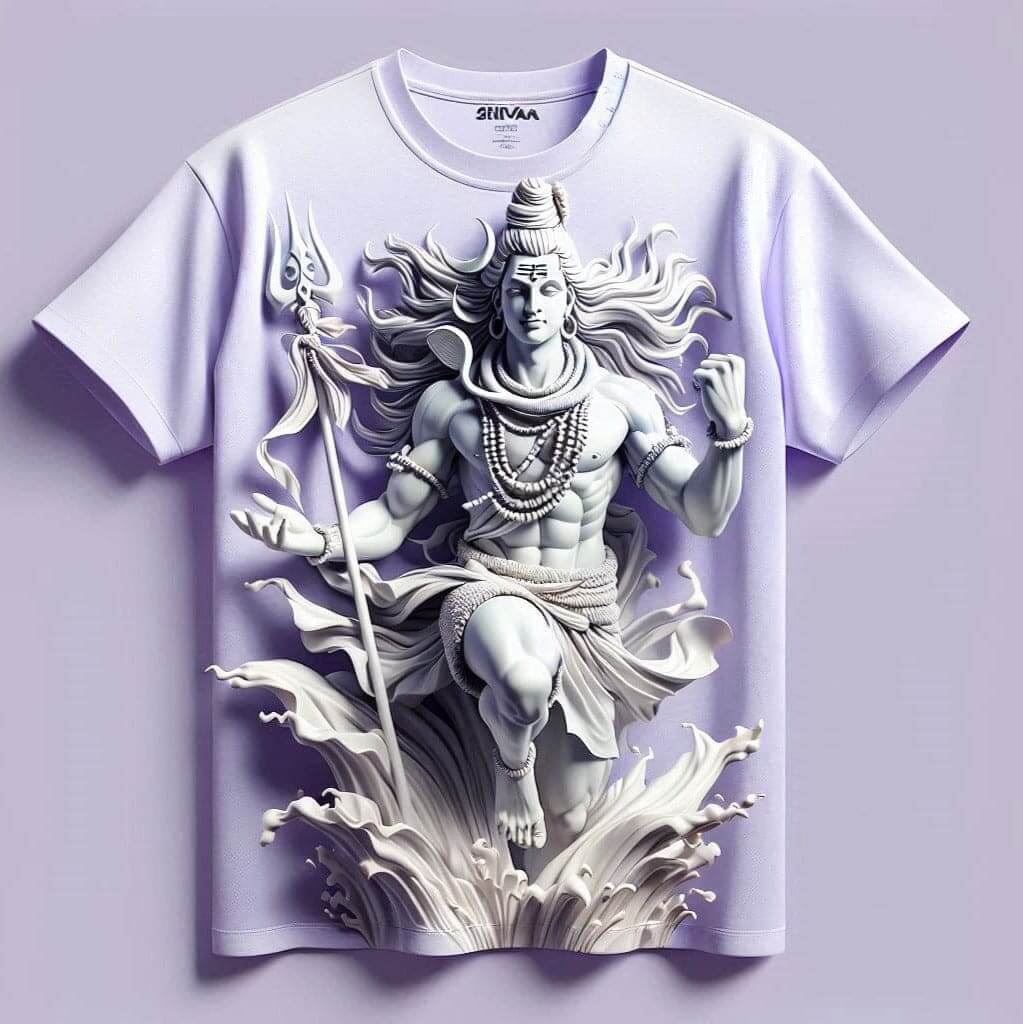 Holy Shiva Pastel Lavender Round Neck Half Sleeve Cotton T - Shirt - Acquires