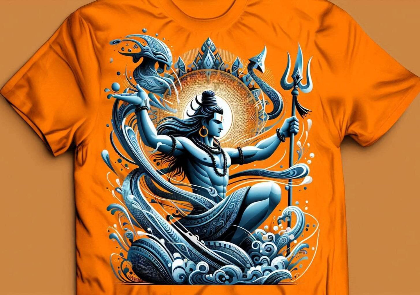 Holy Shiva Radiant Orange Crew Neck Half Sleeve Cotton T - Shirt - Acquires