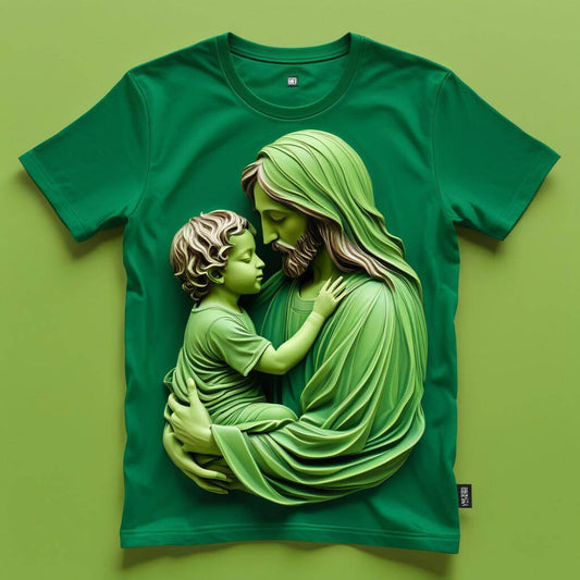 Jesus Embracing Child Green T-shirt