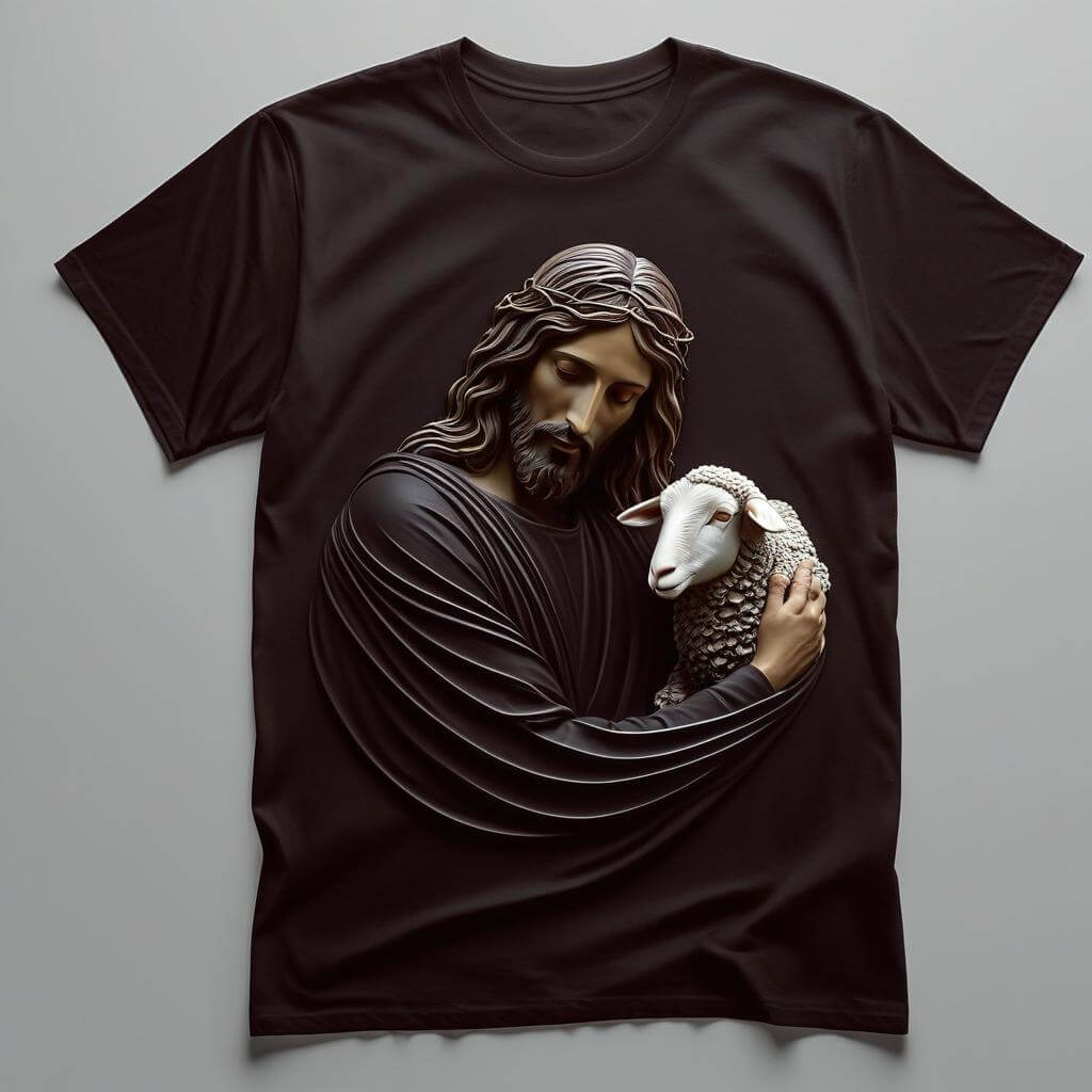 Jesus Shepherding Lamb Black T-shirt