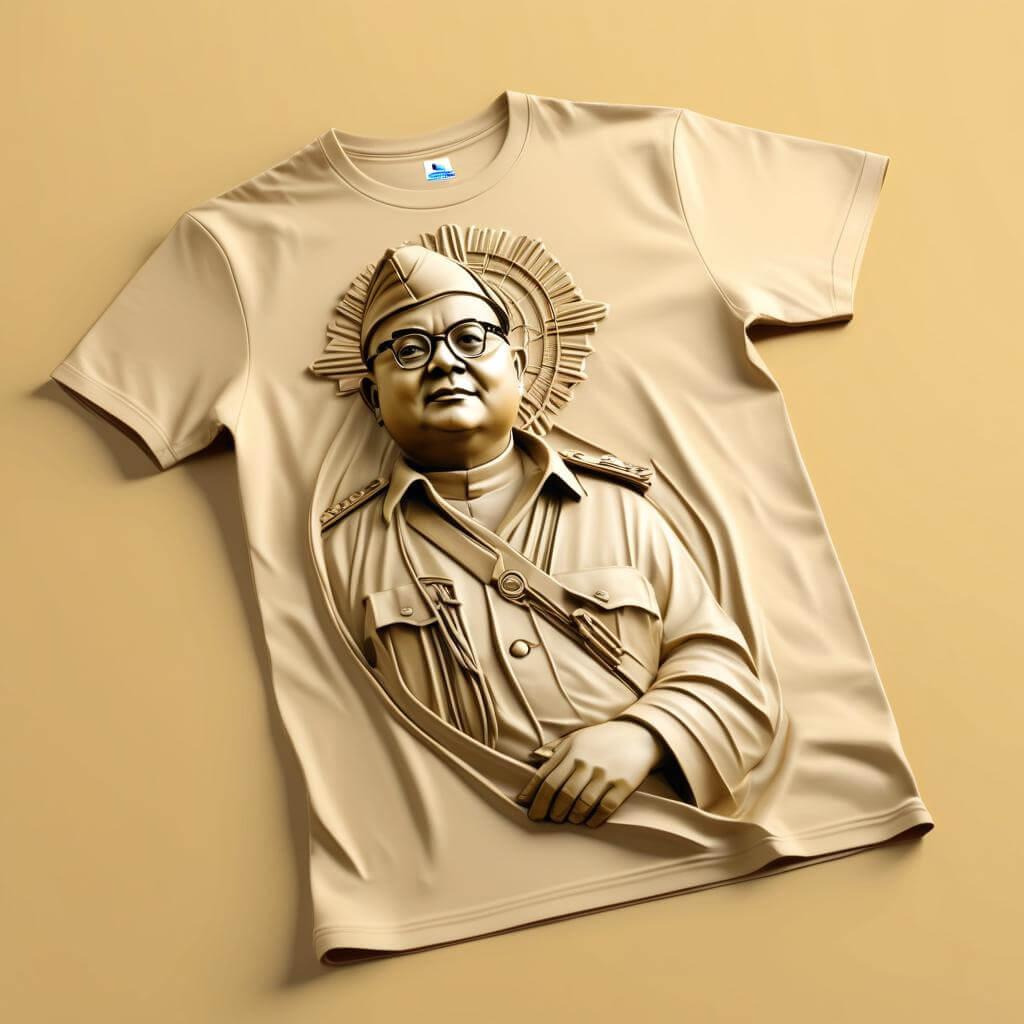 Subhas Chandra Bose Beige Abstract Design T-Shirt