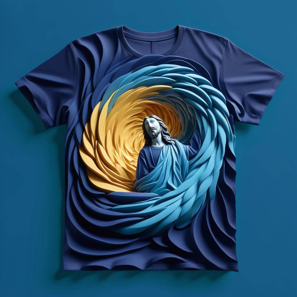 Jesus Divine Waves Blue and Gold T-shirt