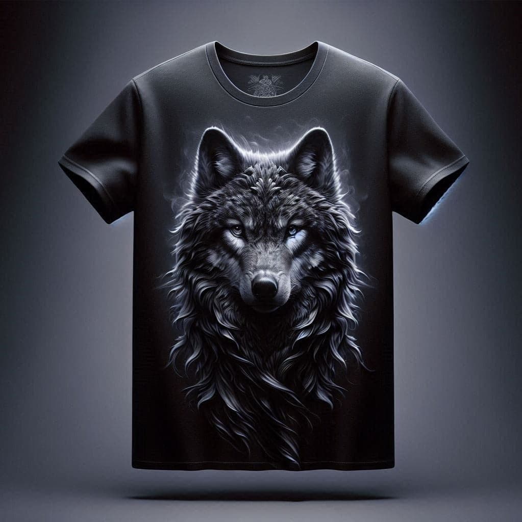 Intense Black Wolf Round Neck Half Sleeve Cotton T - Shirt - Acquires