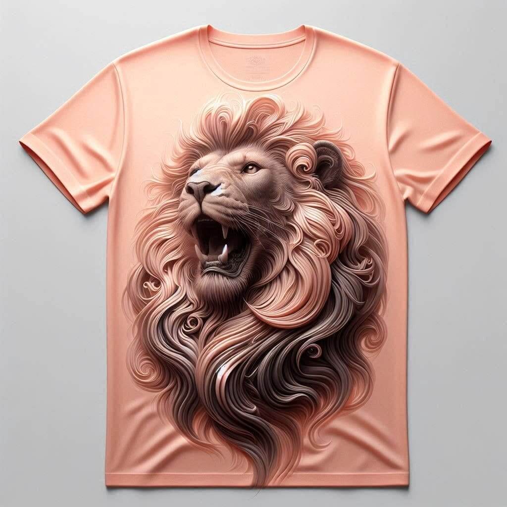 Intense Peach Lion Round Neck Half Sleeve Cotton T - Shirt - Acquires