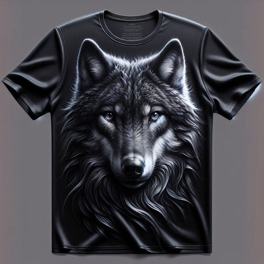 Intimidating Black Wolf Round Neck Half Sleeve Cotton T - Shirt - Acquires