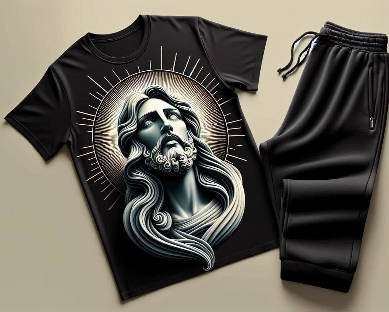 Jesus Blessings Holy Black Tracksuit Set with Plain Pant - Acquires