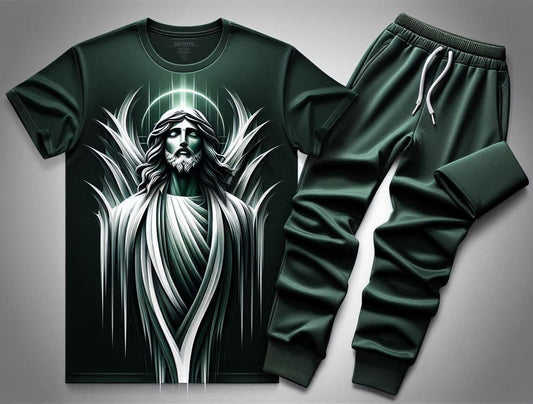 Jesus In Every Heart Green Tracksuit Set with Plain Pant - Acquires