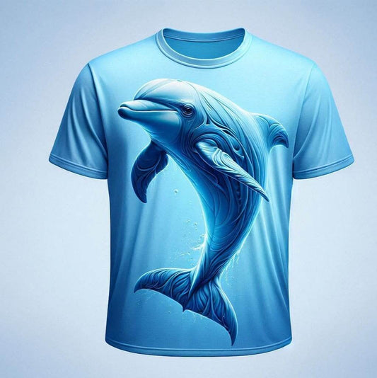 Joyful Blue Dolphin Vibrant Crew Neck Half Sleeve Cotton T - Shirt - Acquires