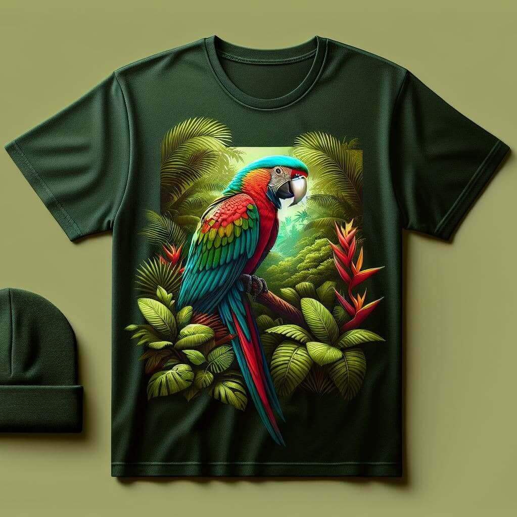 Jungle Parrot Green Color Short Sleeve Cotton Round Neck T - Shirt - Acquires