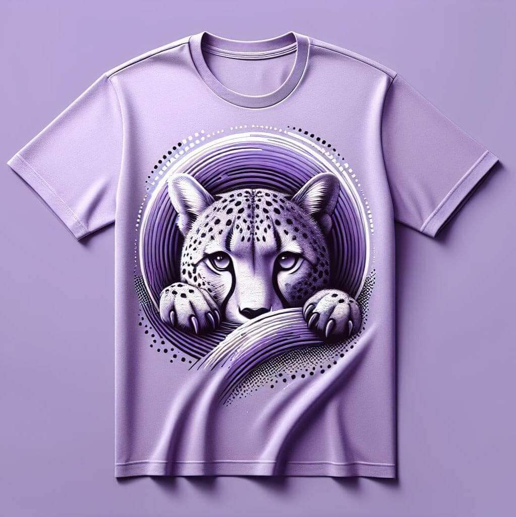 Lavender Color Leopard Short Sleeve Cotton Round Neck T - Shirt - Acquires