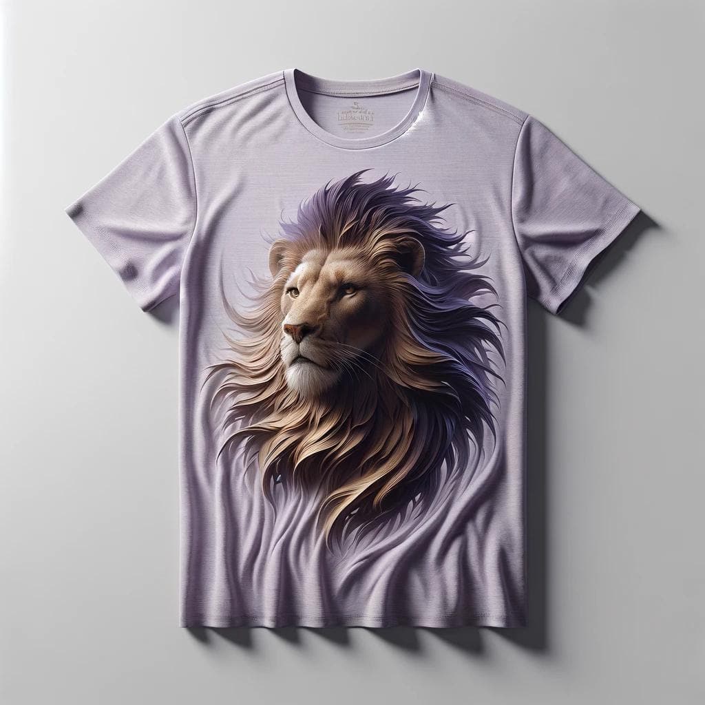 Lavender Color Lion Short Sleeve Cotton Round Neck T - Shirt - Acquires