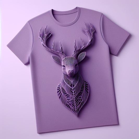 Lavender Stag Purple Short Sleeve Cotton Round Neck T - Shirt - Acquires