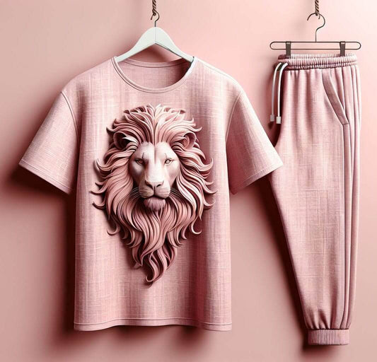 Light Pink Lion Design T - Shirt and Track Pant - Acquires