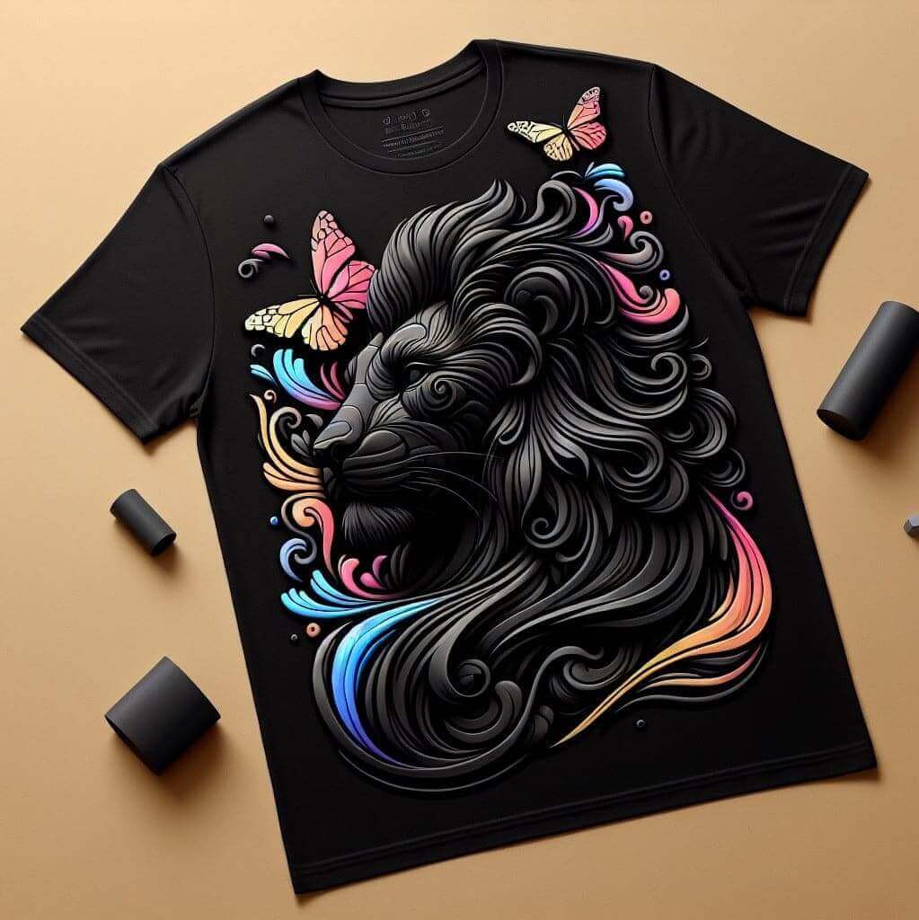 Lion Beautiful Abstract Black Short Sleeve Cotton Round Neck T - Shirt - Acquires