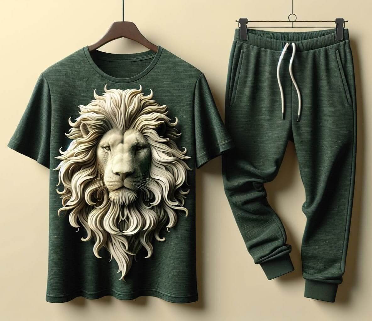 Lion Design Bottle Green T - Shirt & Track Pant combo - Acquires