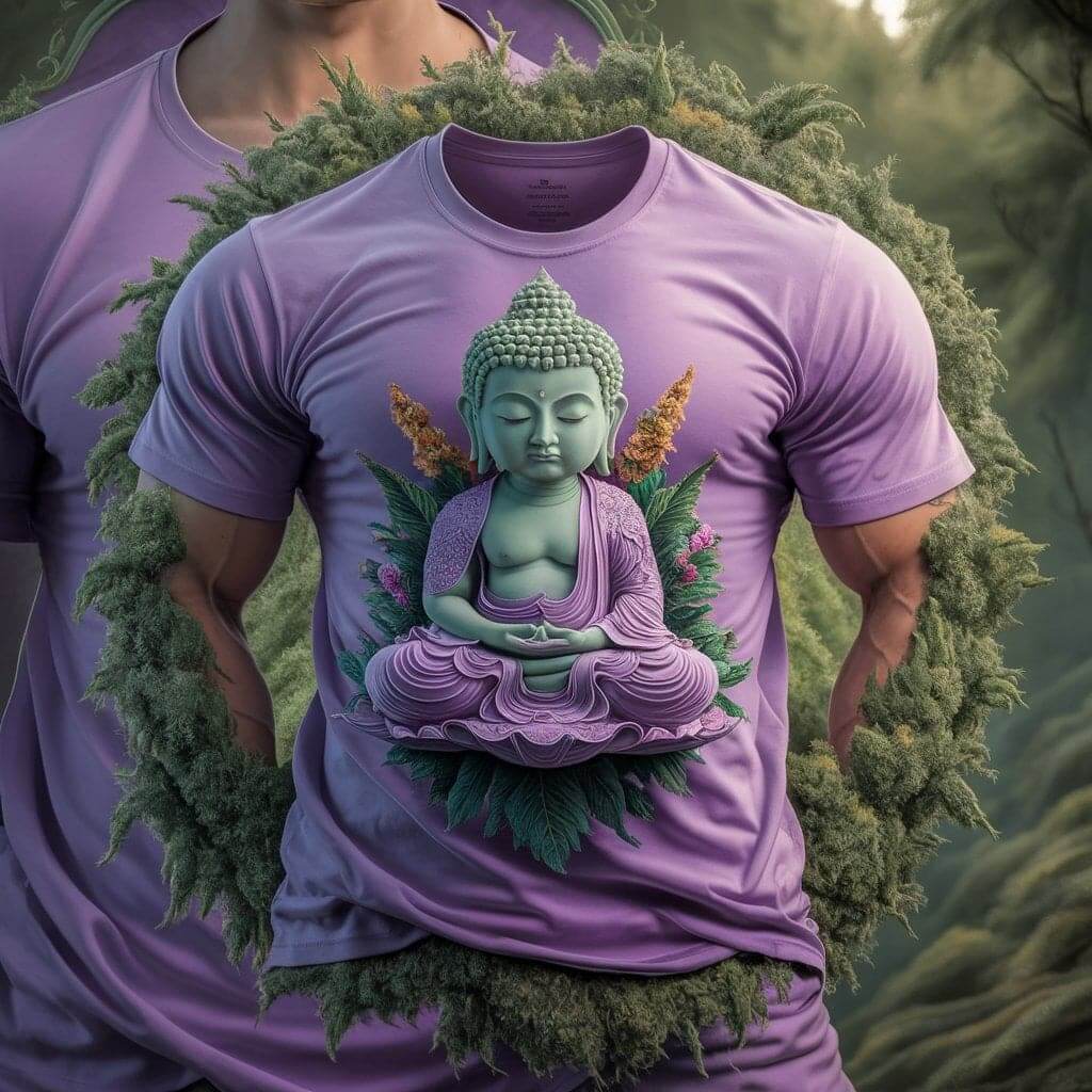 Little Buddha Meditation Lavender Round Collar Half Sleeve Cotton T - Shirt - Acquires