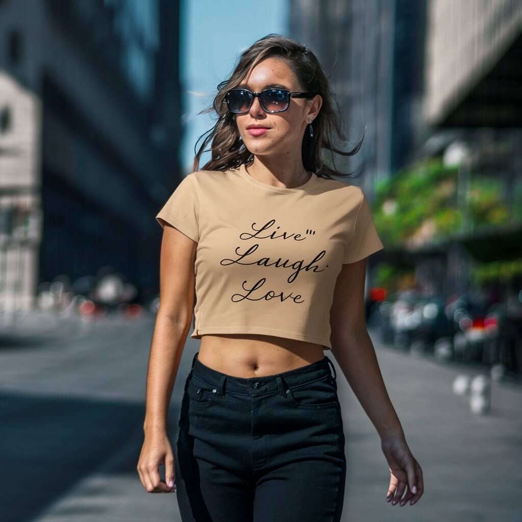 Live, Laugh, Love Crop Beige Crop Top - Acquires