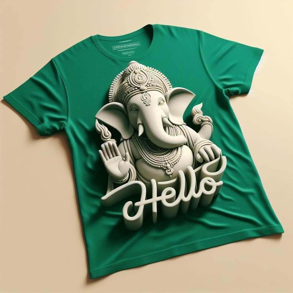 Lord Ganesh Hello Green Tee - Divine Blessings - Acquires