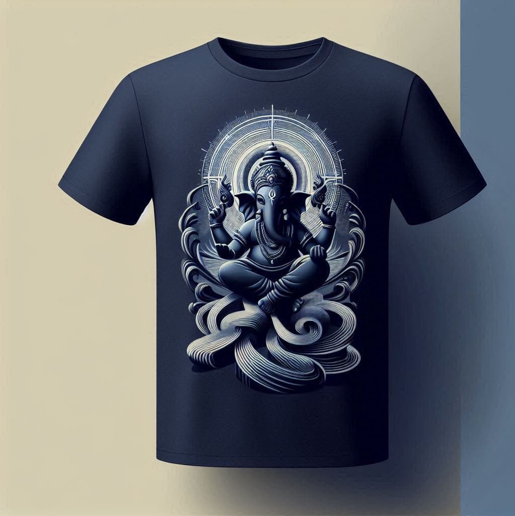 Lord Ganesha Dark Blue Serenity Round Neck Half Sleeve Cotton T - Shirt - Acquires