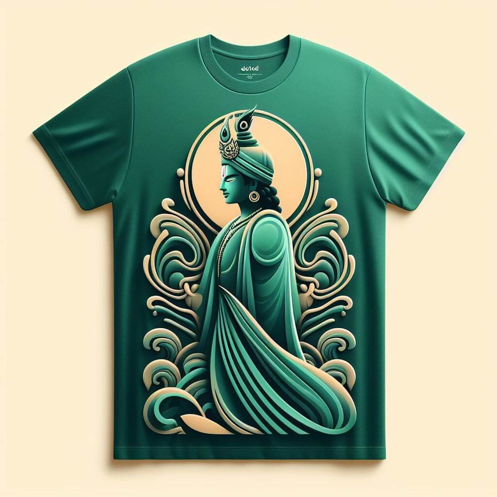 Lord Krishna Cerulean Swirl Green T - Shirt - Acquires