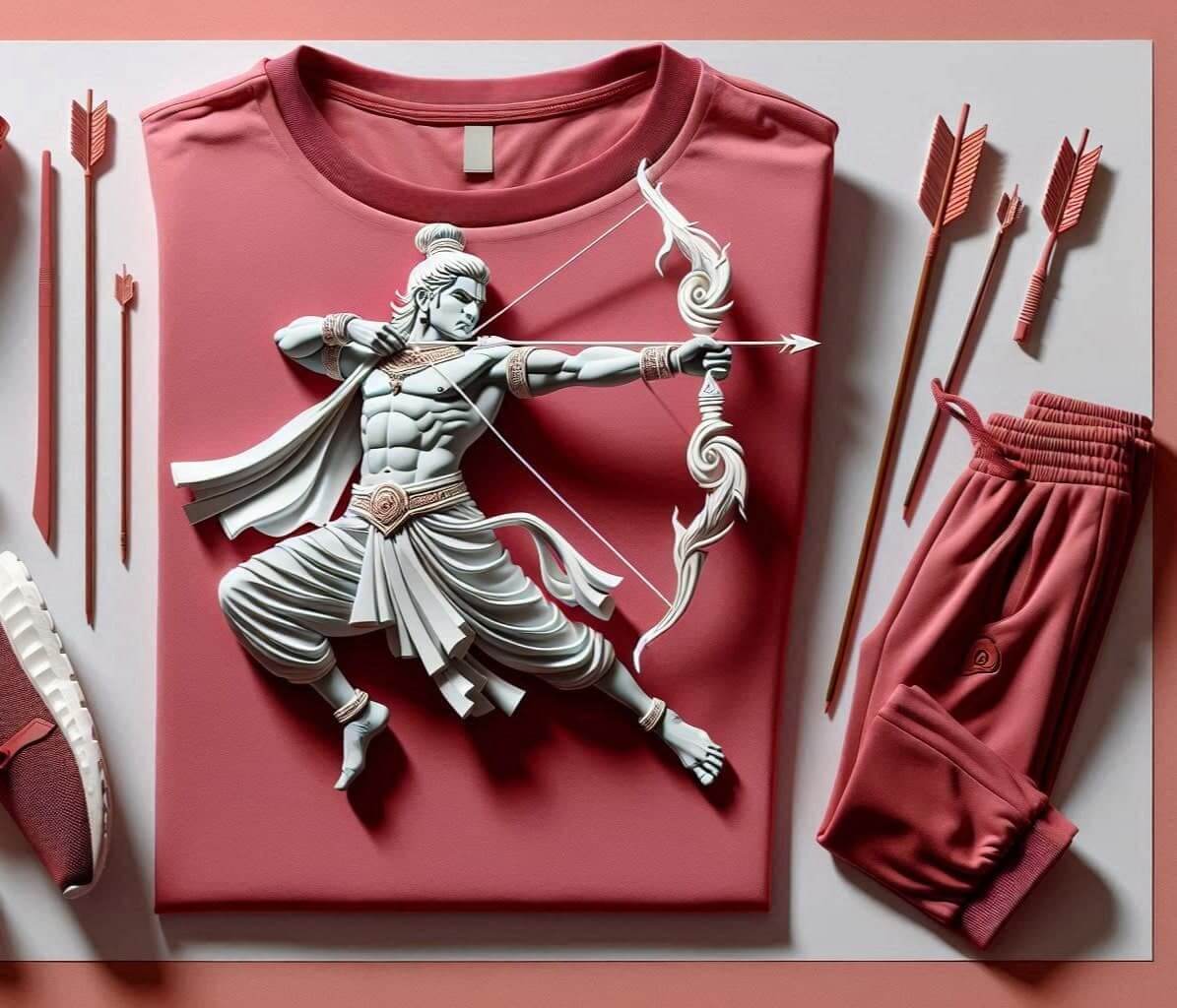 Lord Rama with Arrows Pink Tracksuit Set with Plain Pant - Acquires