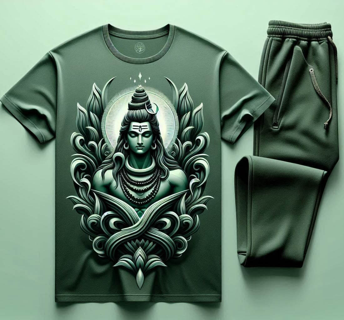 Lord Shiva Grace Dark Green Tracksuit Set with Plain Pant - Acquires