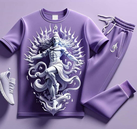 Lord Shiva Lavender Tracksuit Set with Plain Pant - Acquires