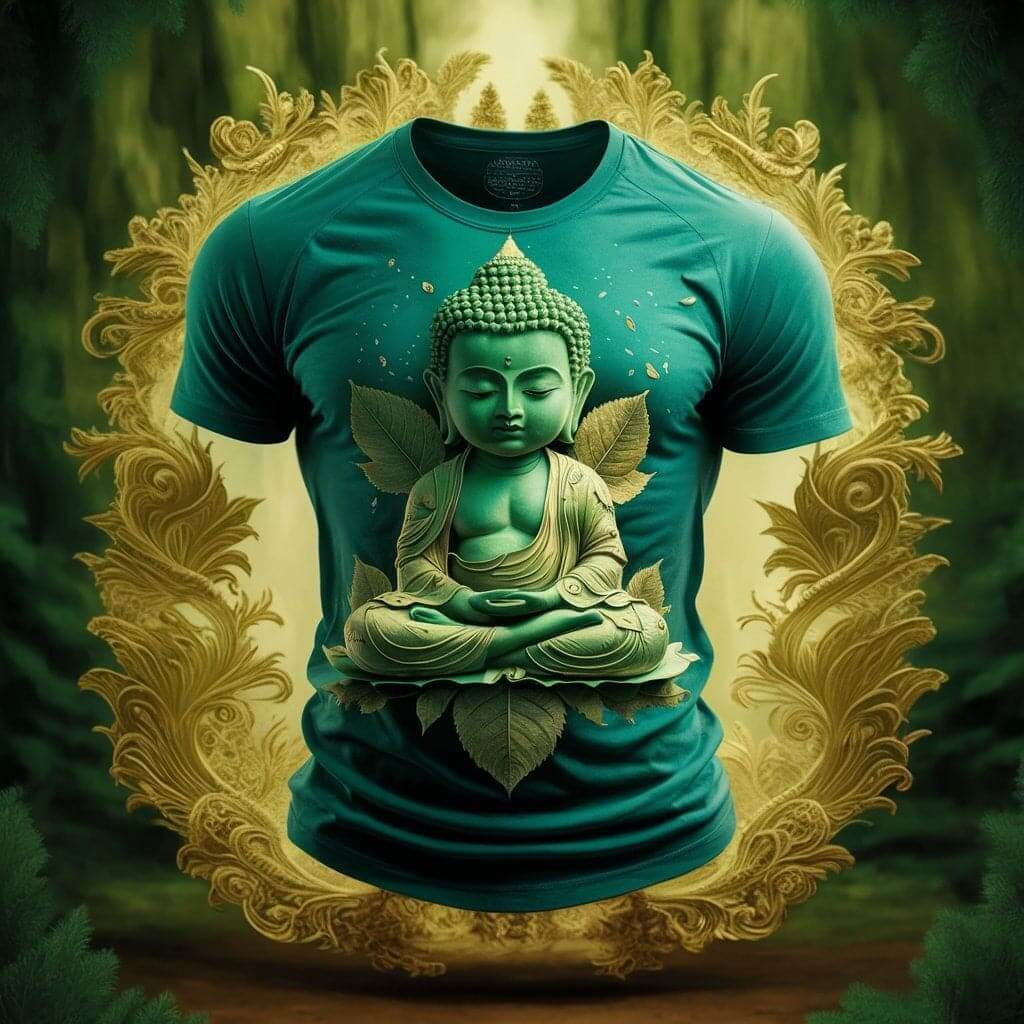 Lovely Little Buddha Deep Green Elegant Round Neck Half Sleeve Cotton T - Shirt - Acquires