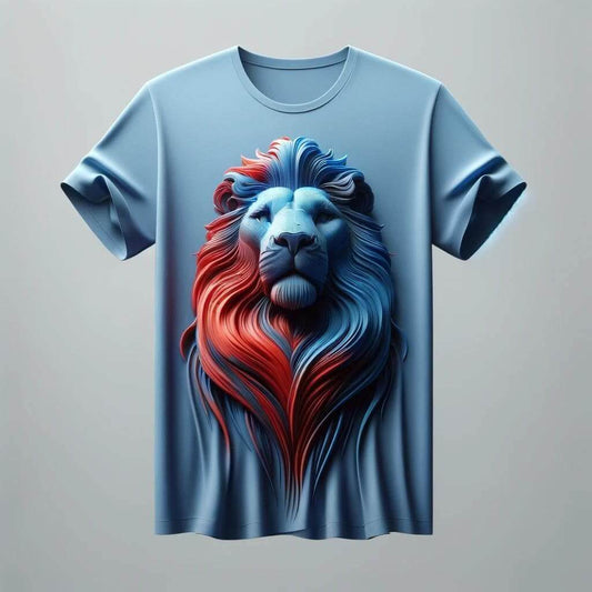 Magical Roar: Enchanting Blue Lion Short Sleeve Cotton Round Neck T - Shirt - Acquires