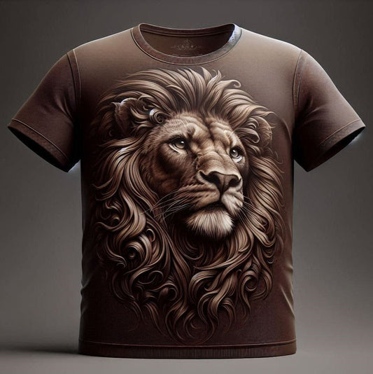 Majestic Brown Lion Premium Round Neck Half Sleeve Cotton T - Shirt - Acquires