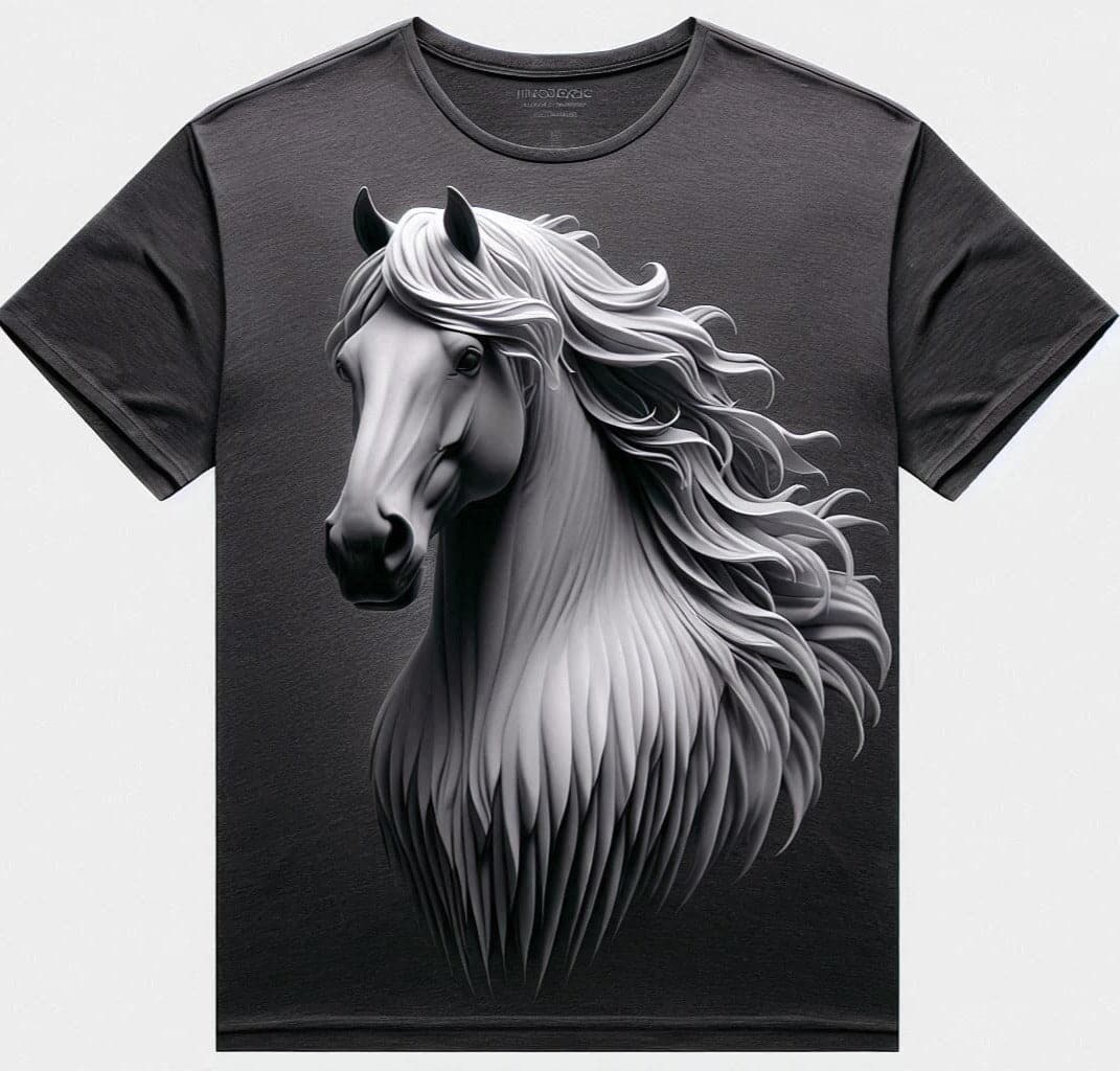 Majestic Gray Horse Contemporary Round Collar Short Sleeve Cotton Tee - Acquires