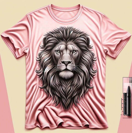 Majestic Lion Pink Fearless Short Sleeve Cotton Round Neck T - Shirt - Acquires