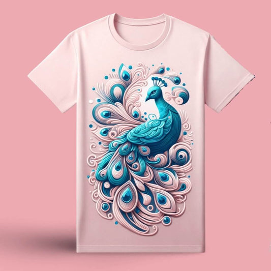 Majestic Peacock Pink Short Sleeve Cotton Round Neck T - Shirt - Acquires