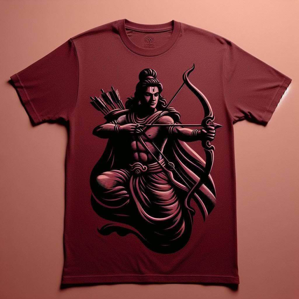 Maroon Red Lord Rama Tee - Divine and Regal - Acquires