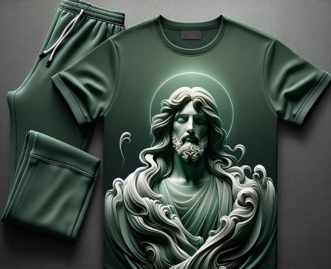 Messiah's Embrace Green Tracksuit Set with Plain Pants - Acquires