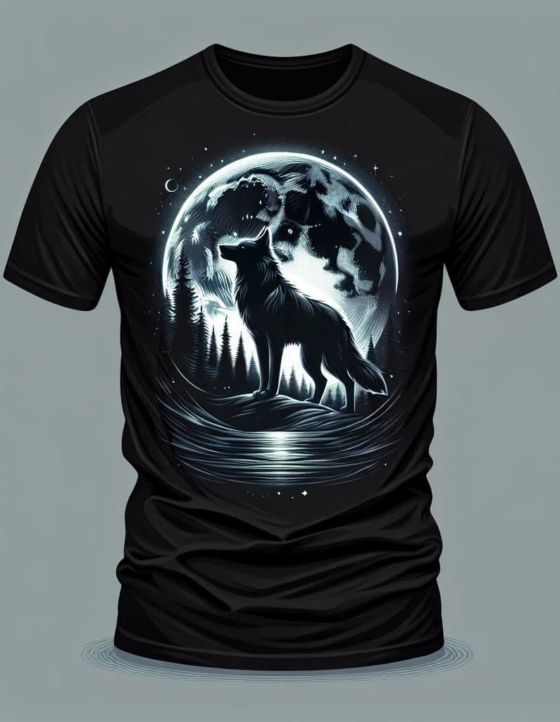 Midnight Howl Wolf Black Short Sleeve Cotton Round Neck T - Shirt - Acquires