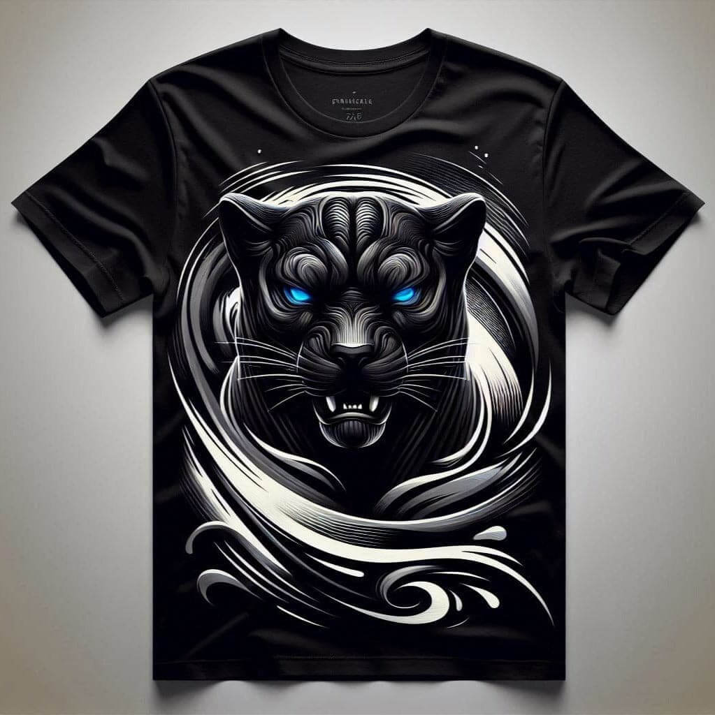 Mystical Blue - Eyed Panther Round Neck Half Sleeve Cotton T - Shirt - Acquires