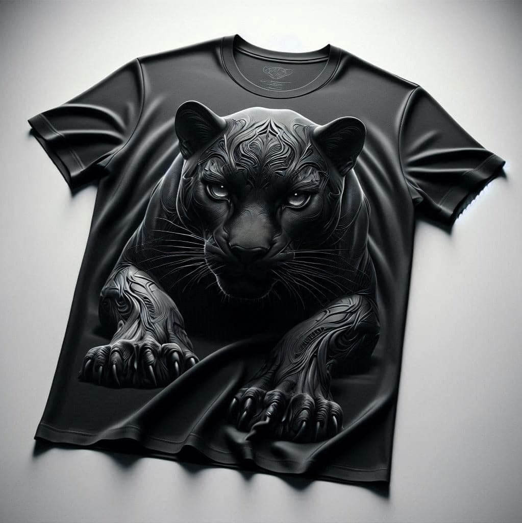 Mystical Pitch Black Panther Round Neck Half Sleeve Cotton T - Shirt - Acquires