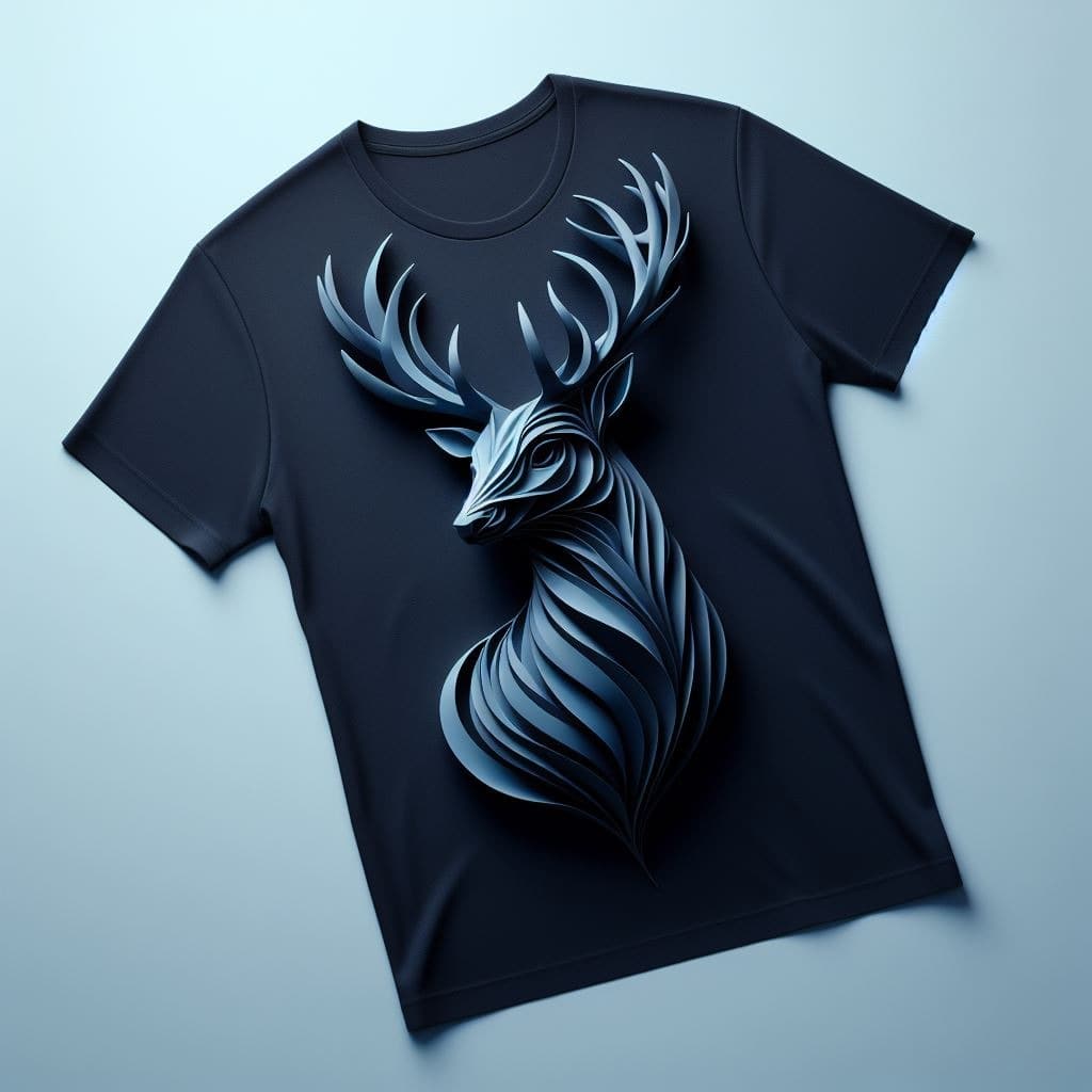 Navy Blue Color Deer Elegance Cotton Short Sleeve T - Shirt - Acquires