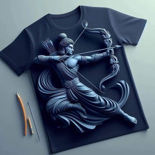 Navy Blue Lord Rama Tee - Divine and Timeless