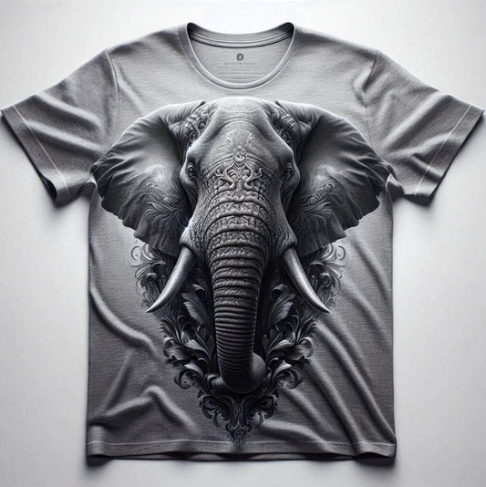 Noble Gray Elephant Modern Round Neck Relaxed Fit Half Sleeve Cotton Tee - Acquires