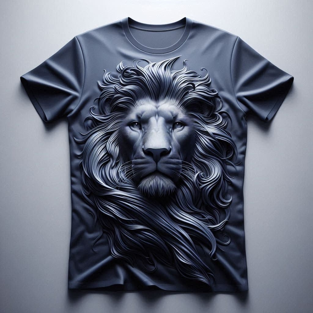 Noble Gray Lion Round Neck Half Sleeve Cotton T - Shirt - Acquires