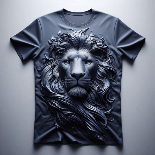 Noble Gray Lion Round Neck Half Sleeve Cotton T - Shirt - Acquires