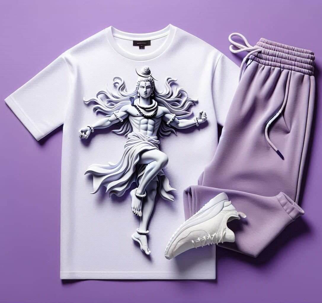 Om Namah Shivay White T - Shirt with Lavender Trackpant Tracksuit Set - Acquires