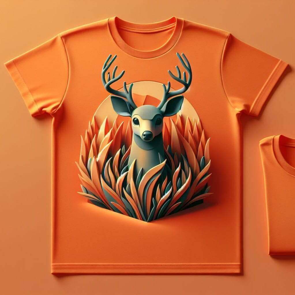 Orange Deer Graphic Short Sleeve Cotton Round Neck T - Shirt - Acquires